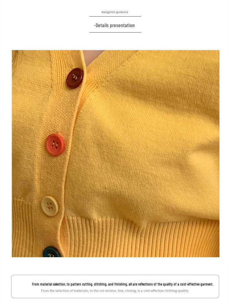 Women's Long Sleeve Slim Knit Cardigan with Colorful Buttons