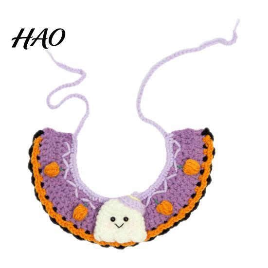 Cozy Knitted Pet Clothes Halloween Costume for Cats Small Dogs, Handmade Crochet Witch Hat Bib Puppy Party Accessories Collar, Adjustable Holiday Dog