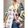 Printed Collar Lantern Long Sleeved Shirt Print Lapel Long Sleeve Shirt Female