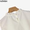 VONDA Women Summer Ruffled Neck Sleeveless Solid Color Casual Tank Tops
