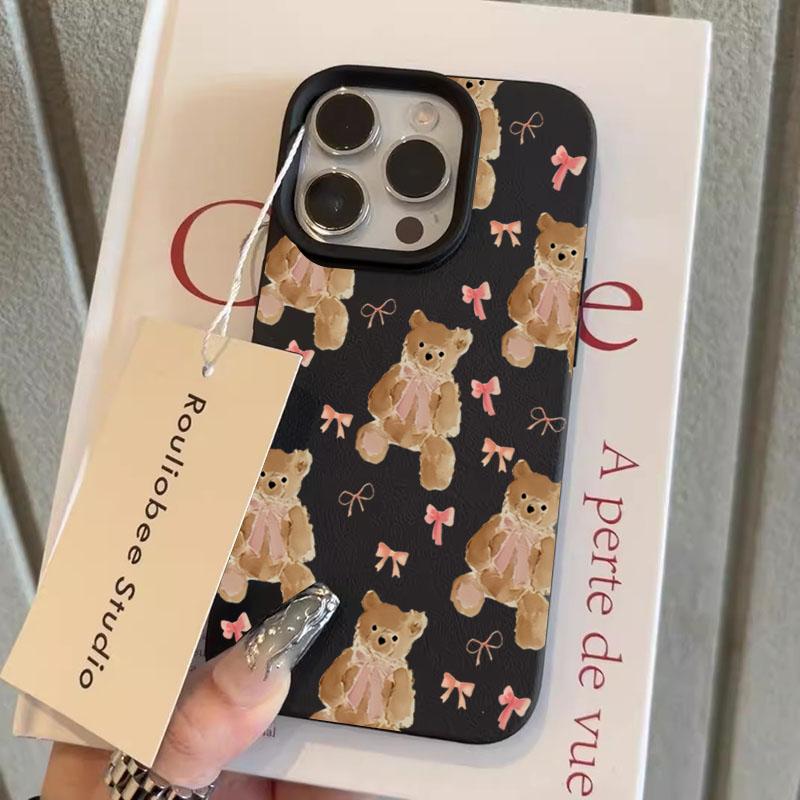 Adorable Pink Bow Bear Design TPU Case for iPhone 17 Pro Max 16 Plus 15 14 13 12 11 XS XR X 16E 17 Air Shockproof Soft TPU Cover