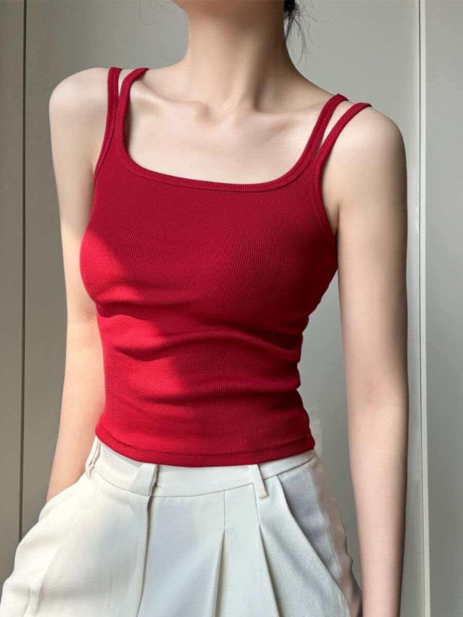 

Plus Size Red Ice Silk Camisole: Knit Sleeveless Top & Base Layer for Girls M (below 100 jin) червоний