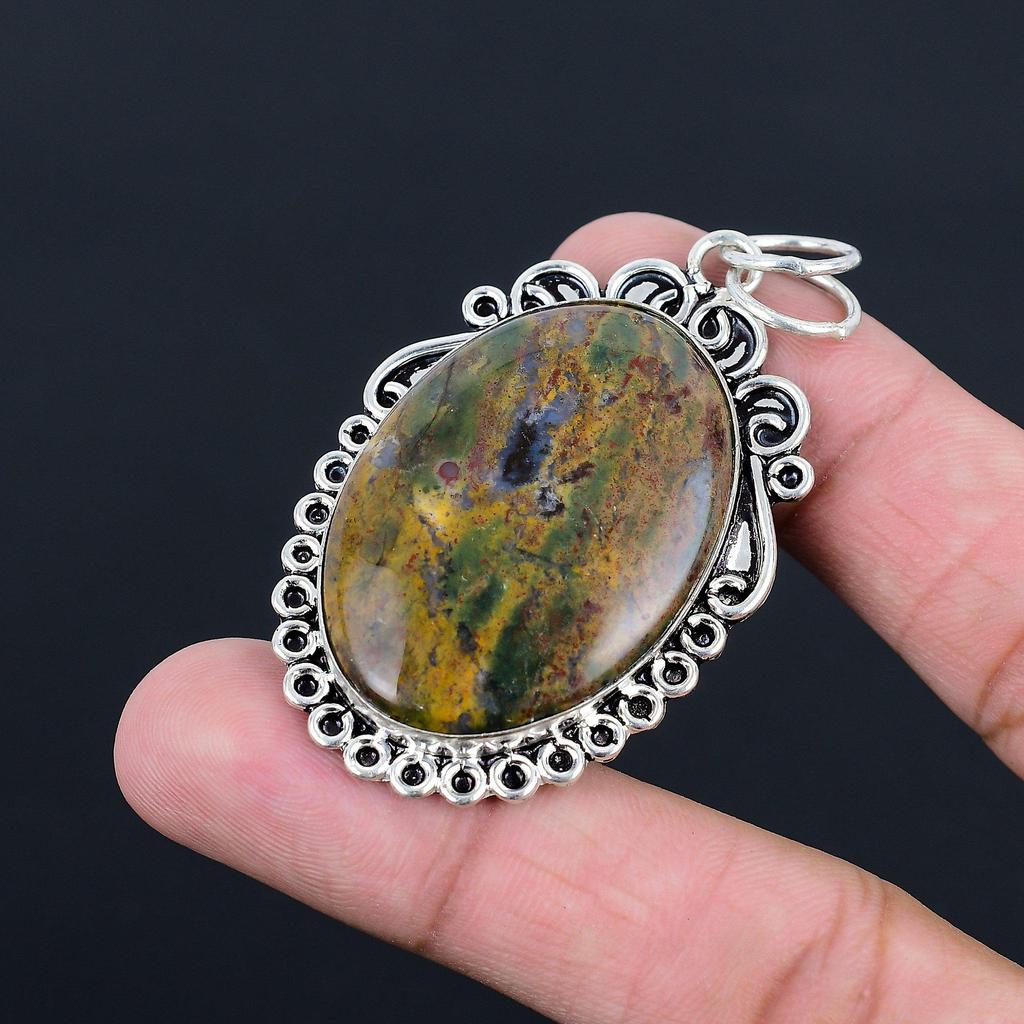 Natural Bloodstone Gemstone Pendant 925 Sterling Silver Indian Jewelry For Women