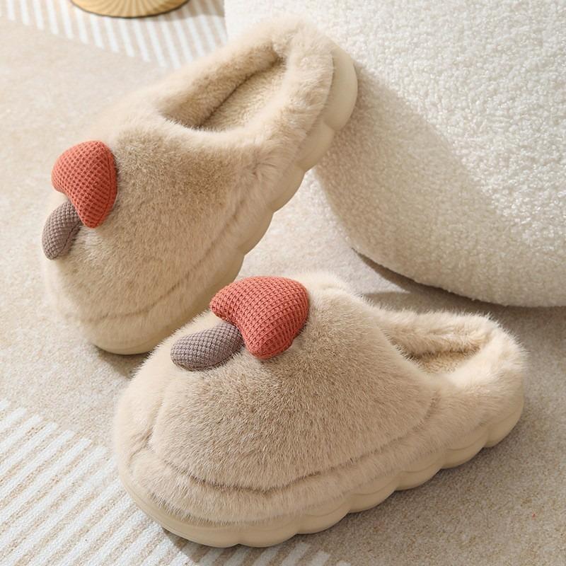 Cotton slippers women's thick bottom autumn and winter new cute mushroom couple indoor non-slip warm household fluffy slippers outer wear