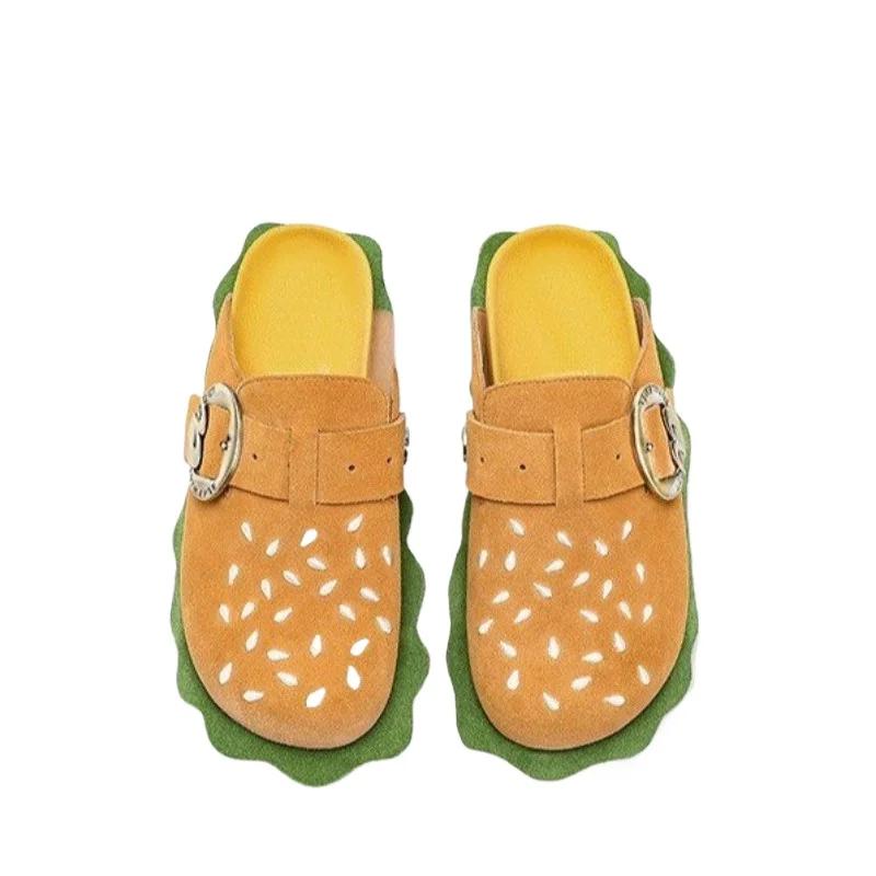 

Модные женские тапочки с креативными деревянными сабо и замшевым дизайном на лето 2024 года с современным каблуком. Женские тапочки 40 оранжевый