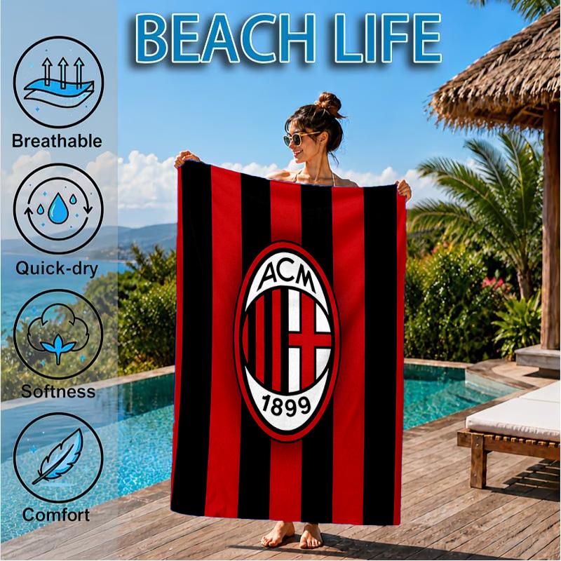 Milan Football Club Printed Microfiber Beach Towel, Soft And Absorbent, Quick-Dry, Ideal for Summer Travel, Beach Essential, Swimming Pool