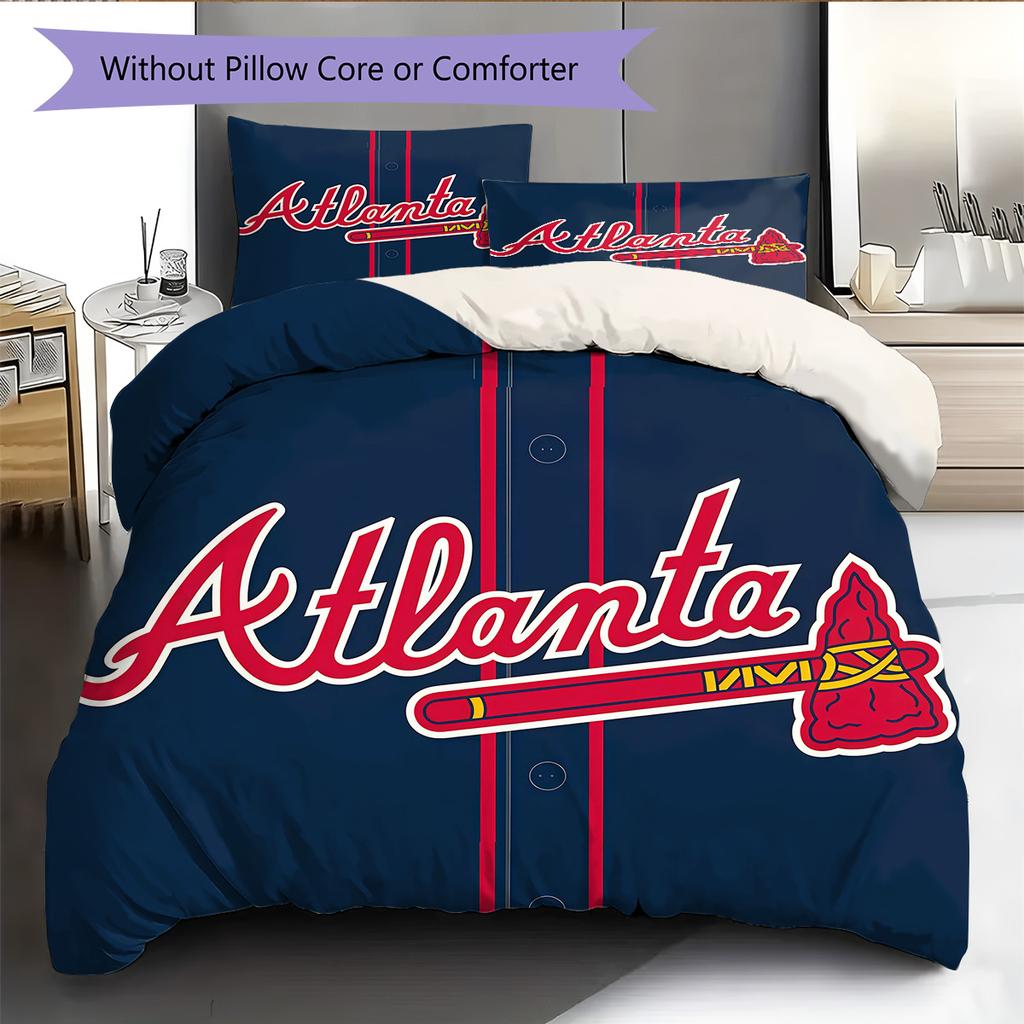 Atlanta Braves Pattern Bedding Quilt Set Home Decoration Gift (1 * Duvet Cover + 2 * Pillowcase Without Core)
