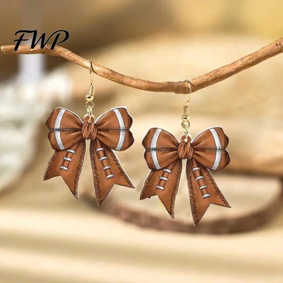 Dangle Earrings 1 Pair Sports Ball Bow Hook 2D Acrylic Rugby Football Basketball Bowknot Tennis Baseball Drop Lovers Gifts Ear Jewelry