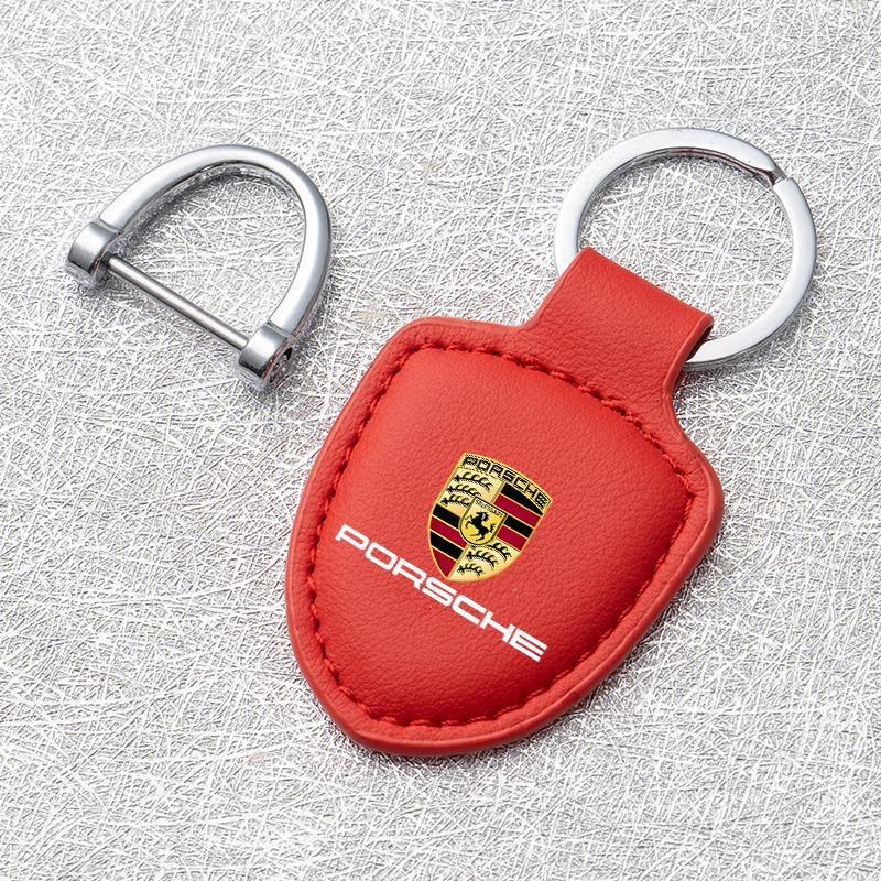 Breloczek do kluczy samochodowych Uchwyt Tarcza Skórzany Breloczek Łańcuszek Zawieszka Prezenty Dla Porsche Macan 911 718 Taycan Panamera Cayenne Boxster Cayman