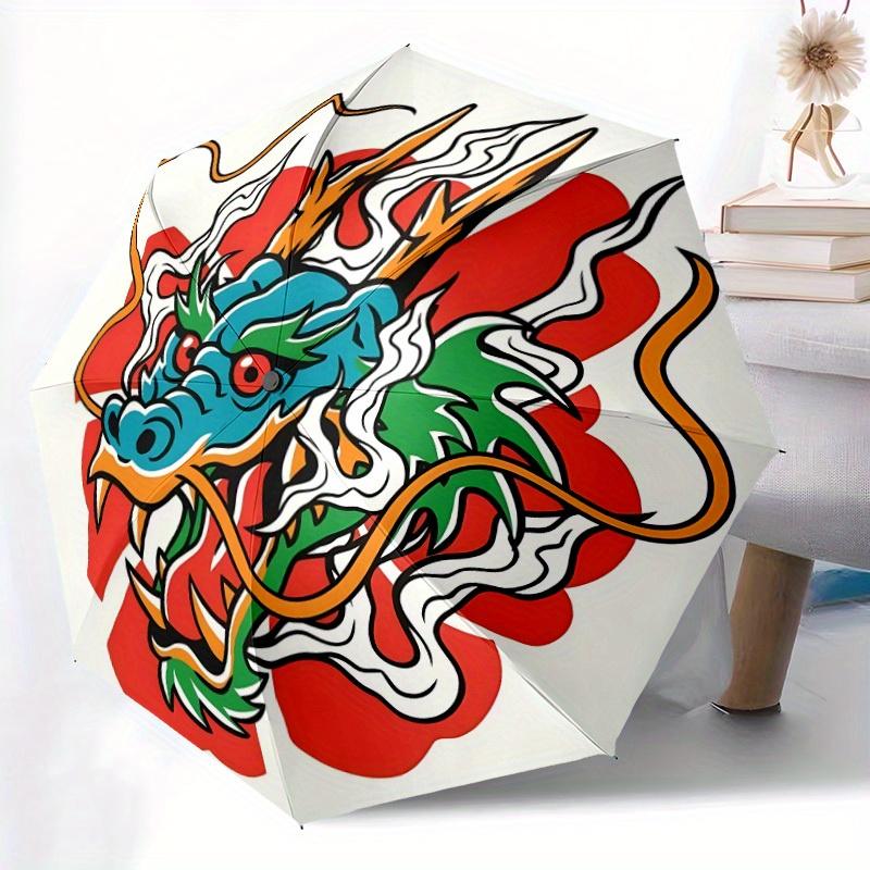 1pc Dragon Artwork Automatic Open/close Folding Umbrella, Compact Portable Travel Umbrella, Perfect Birthday/Christmas, Cute Umbrella, Durab