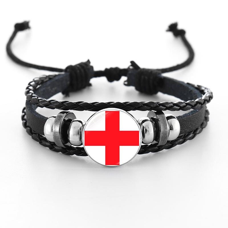 European Cup National Flag Woven Leather Bracelet - Handmade Punk Style