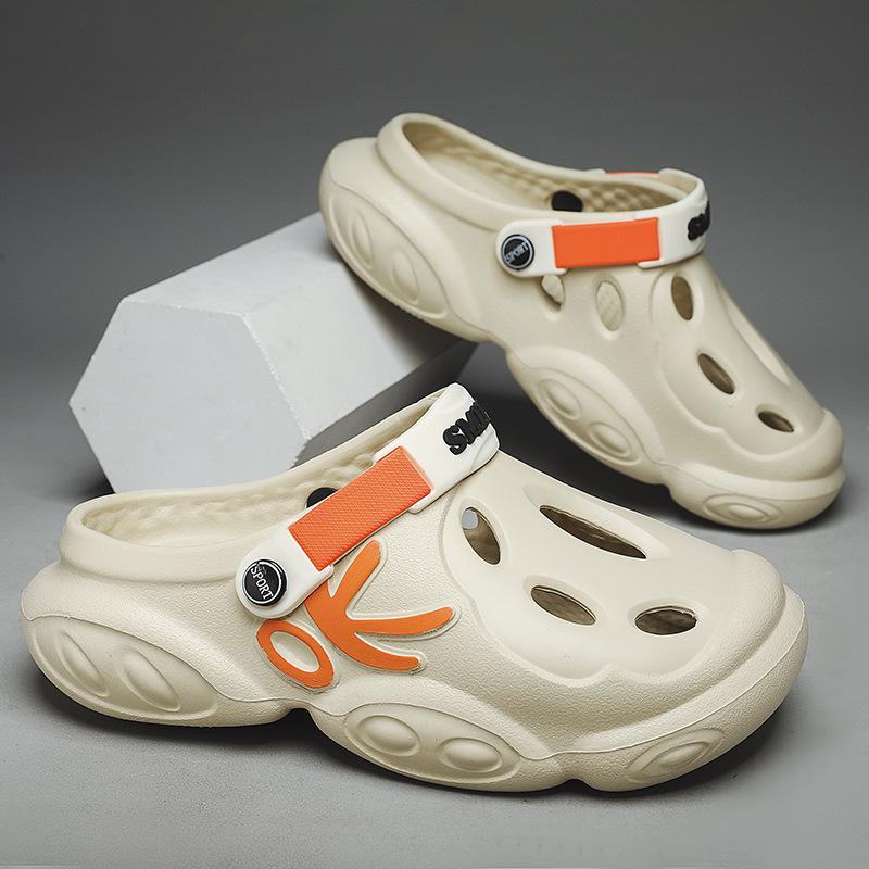 Large Size Men'S Bag Head Slippers Casual Outer Wear Trend Hole Shoes Thick Sole Heightening Non-Slip Sandals Men