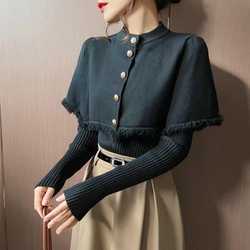 

Дизайнерский сенсационный уличный свитер, комплект из двух предметов, женская нижняя рубашка на осень/зиму, модная и стильная L чёрный