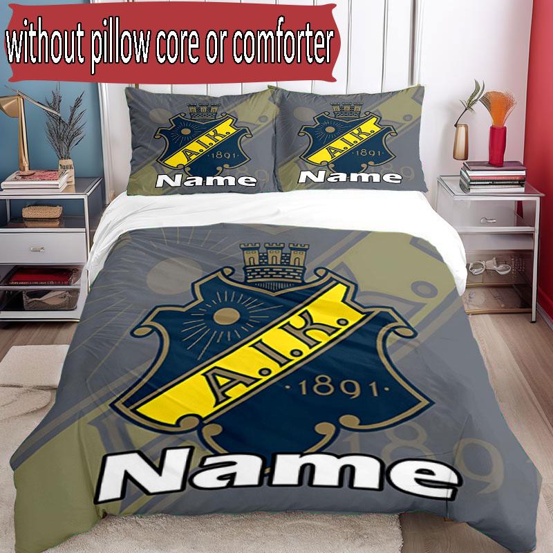3pcs Duvet Cover Set (1*Duvet Cover + 2*Pillowcase, Without Core), Custom Name AIK Fotboll Pattern Bedding Set, Home Bedroom Decor Gift