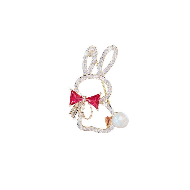 Cute Rabbit Bow Tie High-end Anti-glare Brooch Women's Rhinestone Brooch Pin Collar Pin