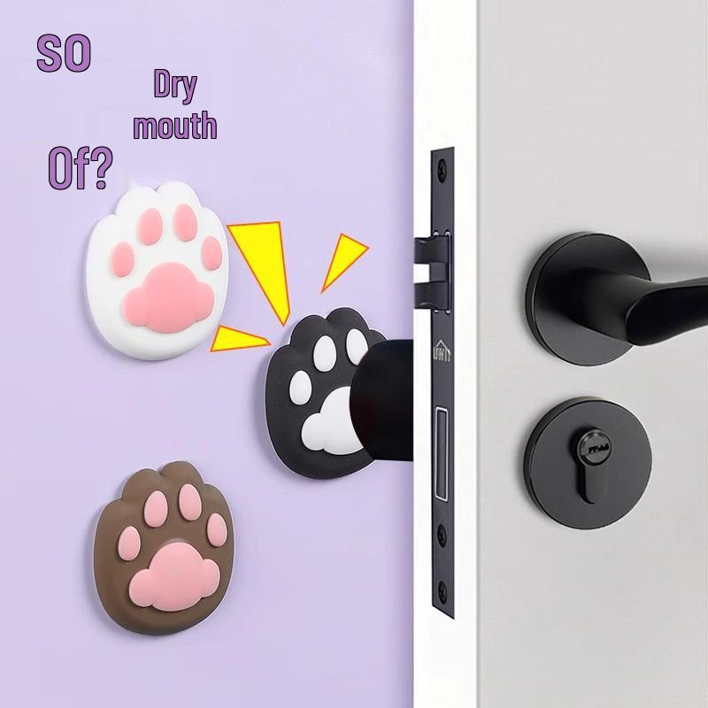 Adorable Cat Paw Silicone Door Handle Cushion Wall Sticker Bumper