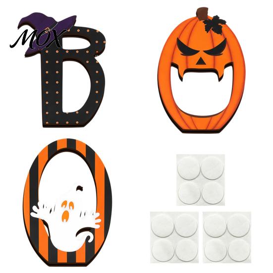 Pumpkin And Ghost Table Decor Halloween Wooden BOO Ornaments for Tabletop Tiered Tray Decor, Thickened Wood Crafts Creative Letter Decorations Festive