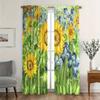 2pcs- Fresh Oil Painting Sunflower Polyester Curtains, Pole Bag Curtains 42*84, Bedroom, Living Room, Home Room Decoration