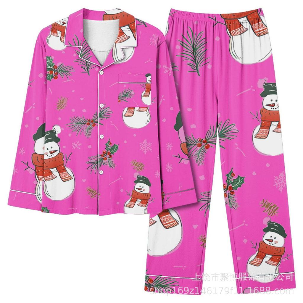 1116 new hot-selling Christmas loungewear pajamas long-sleeved trousers cardigan set 1D digital printing pattern