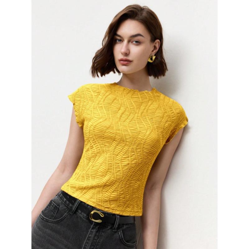 Summer Knitted Jacquard Short Sleeve Top Slim Short Women's T-shirts