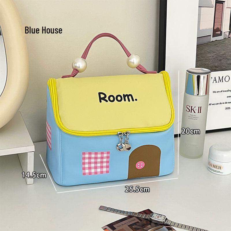 Dopamine Travel Makeup Organizer: Large, Partitioned, Multi-layer, Handheld, Stain-Resistant Dopamine/Small House