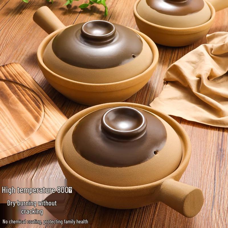 Unglazed, High-temperature, Single-handle Clay Pot for Claypot Rice; Dry-heat Resistant, Perfect for Home or Commercial Use.