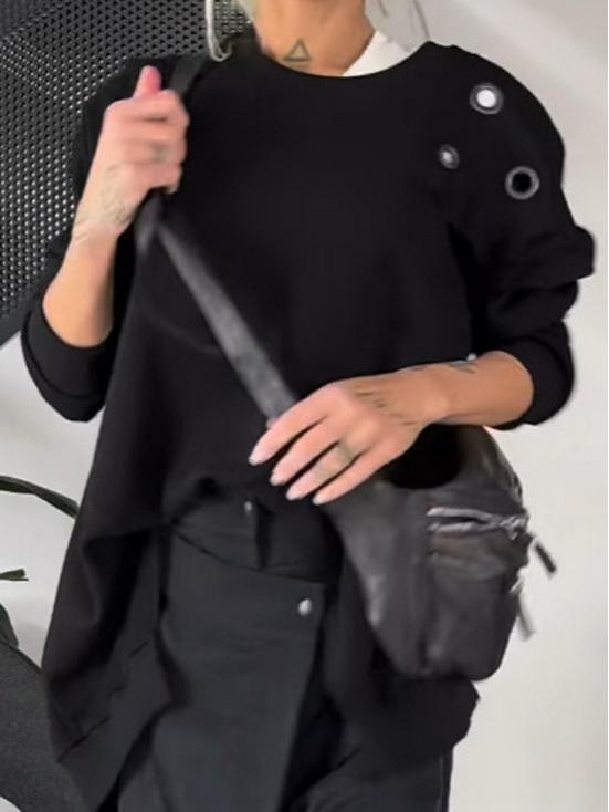 2025 Women's Loose Round Neck Long Sleeve Solid Color Slit Sweatshirt