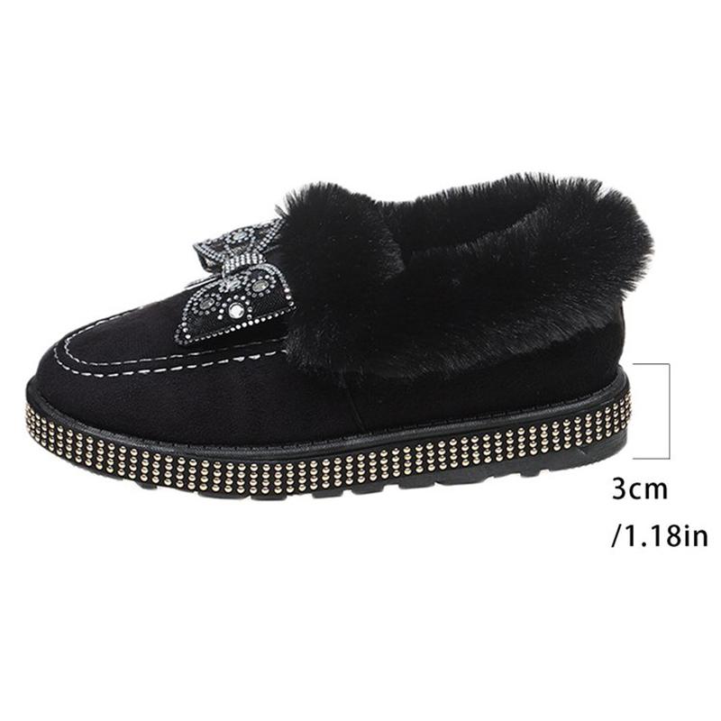 Fashion Bowknot Crystal Detor Snow Boot Women Winter Slip On Furry Snow Boots for Woman Round Toe Short Plush Warm Booties Laides
