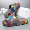 Mens Large Size Painted Thick-Soled Sandal Shoes, New Summertime Style, Anti-Skid Daily Flip-Flops, Beach Slide Shoes