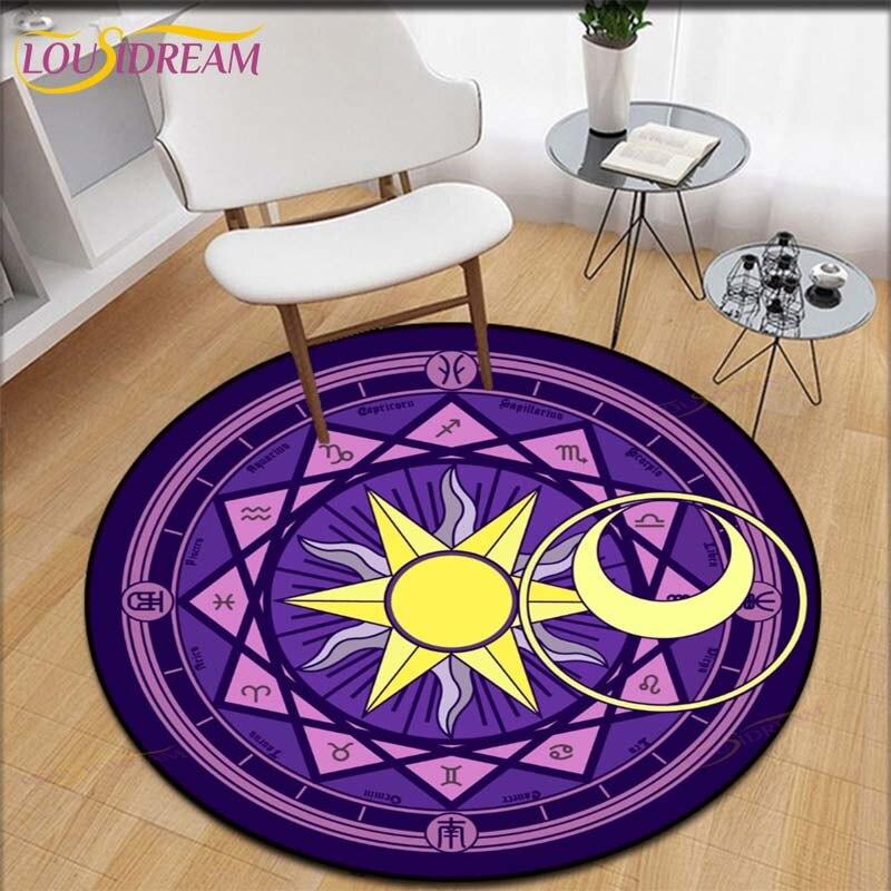 Cartoon Sakura Magic Captor Card Kulatý koberec Koberec do ložnice Obývací pokoj Plocha podložky Koberec Velká dekorace Protiskluzová podložka