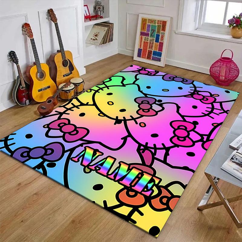 Custom HelloKitty Mat Personalized Name, Polyester Washable Indoor Entryway Rug, Gift for Christmas, Easter, Thanksgiving Day