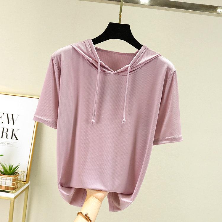 

Женская корейская толстовка с коротким рукавом из ледяного шелка - Повседневный, свободный, универсальный летний топ XXL светло-фиолетовый