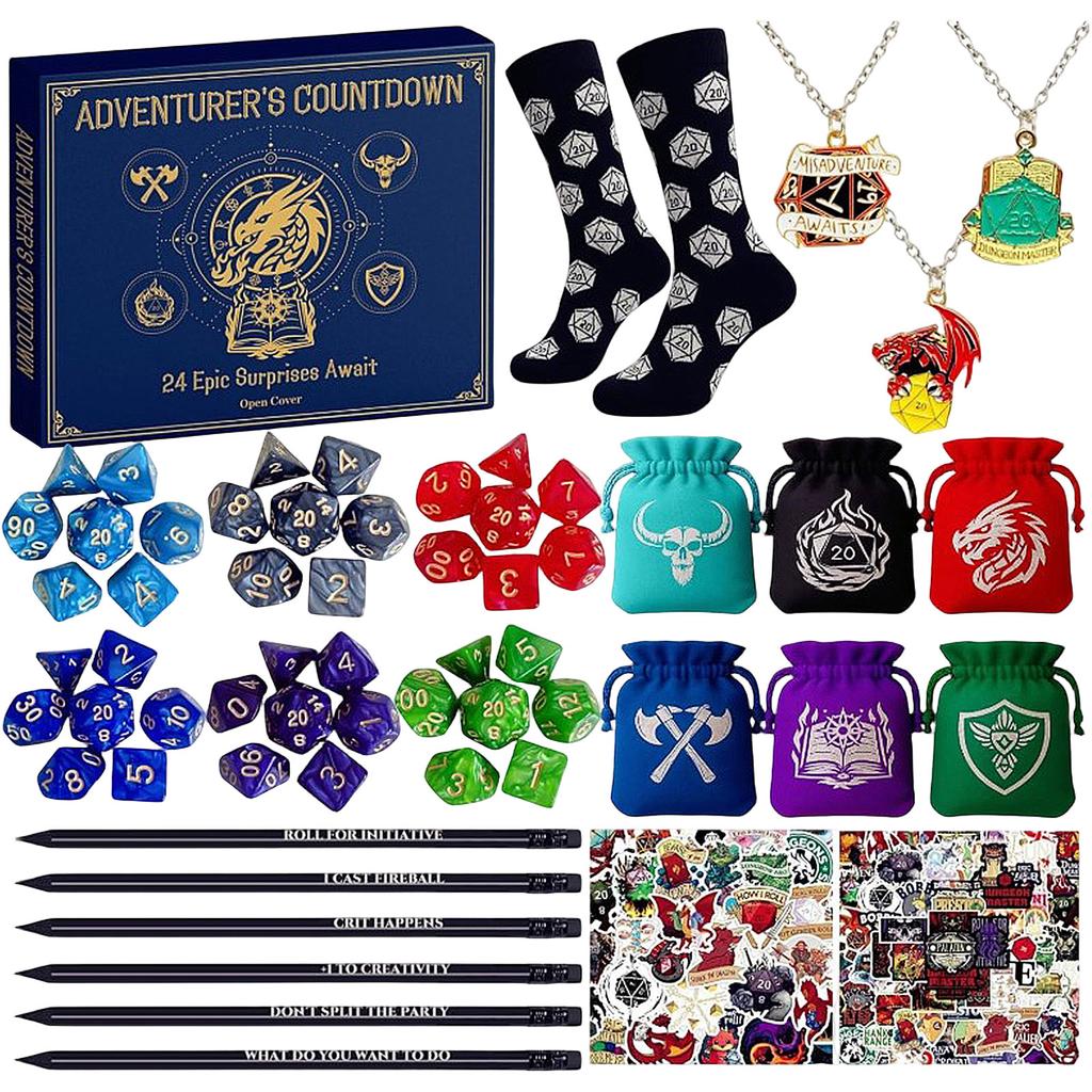 Würfel Adventskalender für Jungen, 24 Tage Countdown Geschenk mit Würfelset, thematischen Bleistiften, für Tischspiele, für Teenager