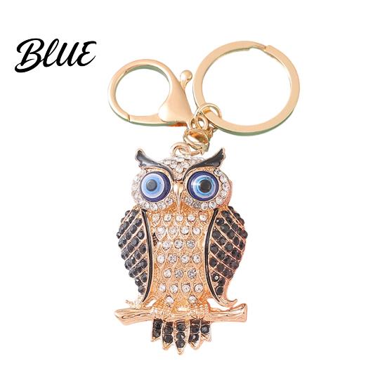 Decorative Owl Keychain Pendant 3D Cartoon Design Sparkling Rhinestones Inlaid