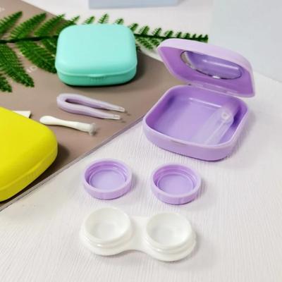 Contact Lenes Case Multicolor Portable Mini Contact Lenses Box with Mirror Tweezer Solution Bottle for Eye Protein Cleaning