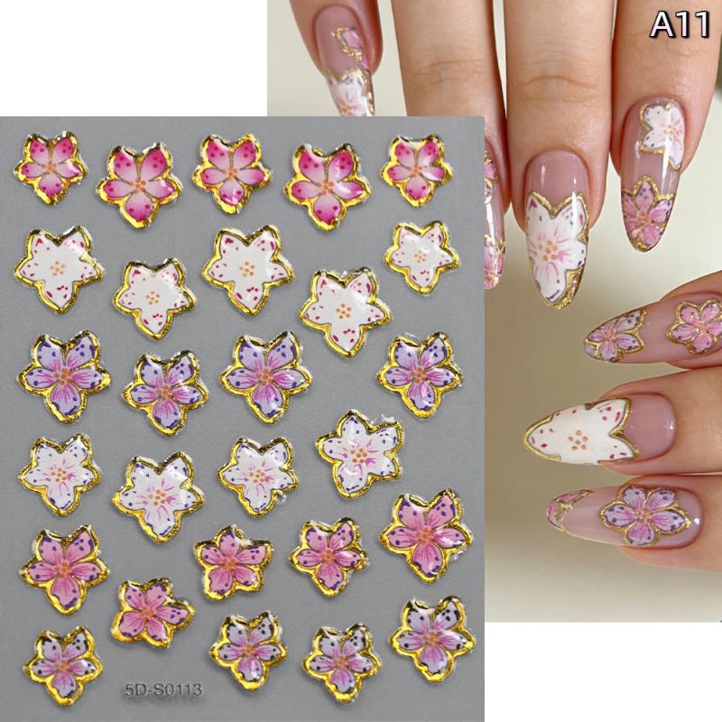 Blossom Floral Nail Stickers Bronzing 5D Spring Summer Petal Nail Appliques Flowers Nail Charms DIY For Manicure Decoration