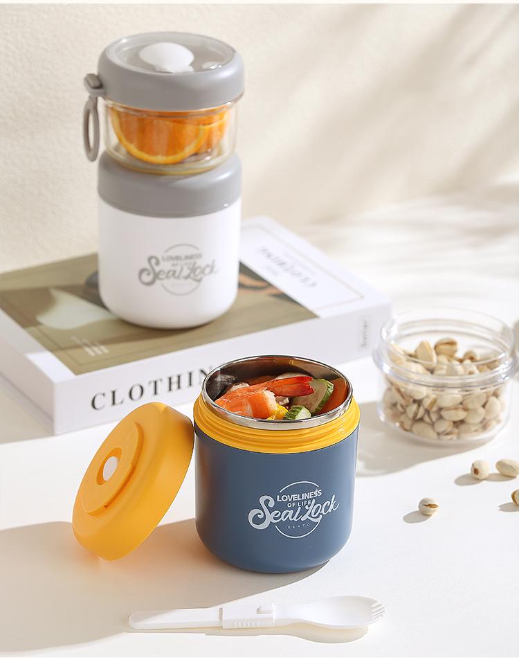 304 Stainless Steel Insulated Cup with Lid & Spoon - Large Capacity Oatmeal & Milk Cup for Students & Office, Portable Soup Pot
