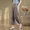 2025 summer new solid color fat MM casual pants women's thin design sense fashion and thin high waist loose straight pants