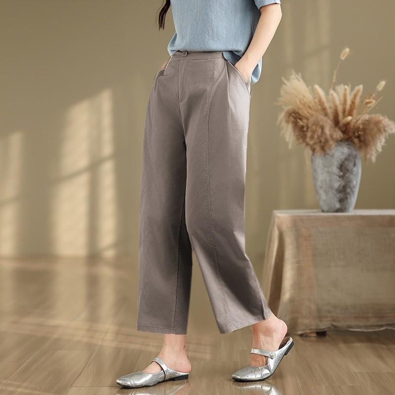2025 summer new solid color fat MM casual pants women's thin design sense fashion and thin high waist loose straight pants