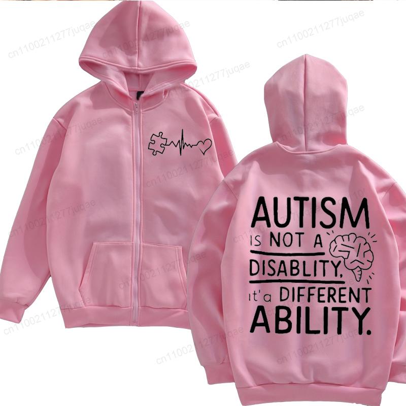 Felpa con cappuccio per la consapevolezza sull'autismo da uomo e donna, Non è una disabilità è una diversa abilità Felpe con zip, Giubbotti tuta con zip