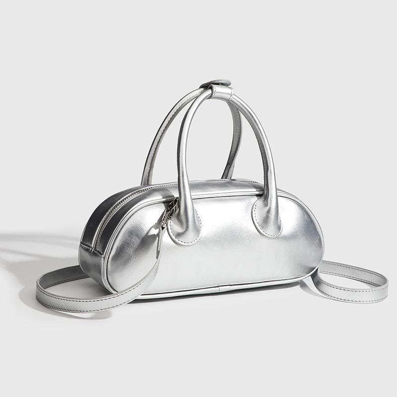 New European and American Summer Niche High End Fashion Silver Underarm Bowling Bag Handheld One Shoulder Crossbody Bag