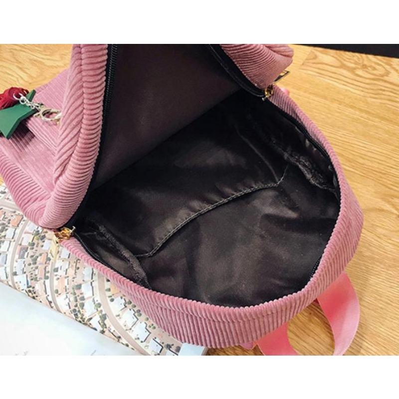 Women School Soulder Bag Tassel Corduroy Backpack Preppy Style Knapsack