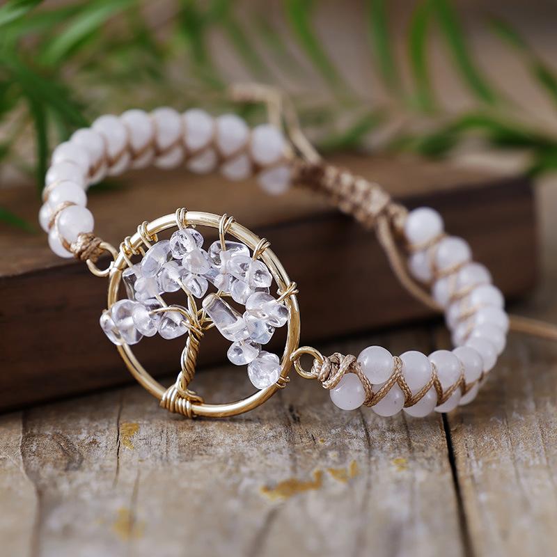 Natural stone Tree of Life amethyst hand-woven bracelet couple jewelry