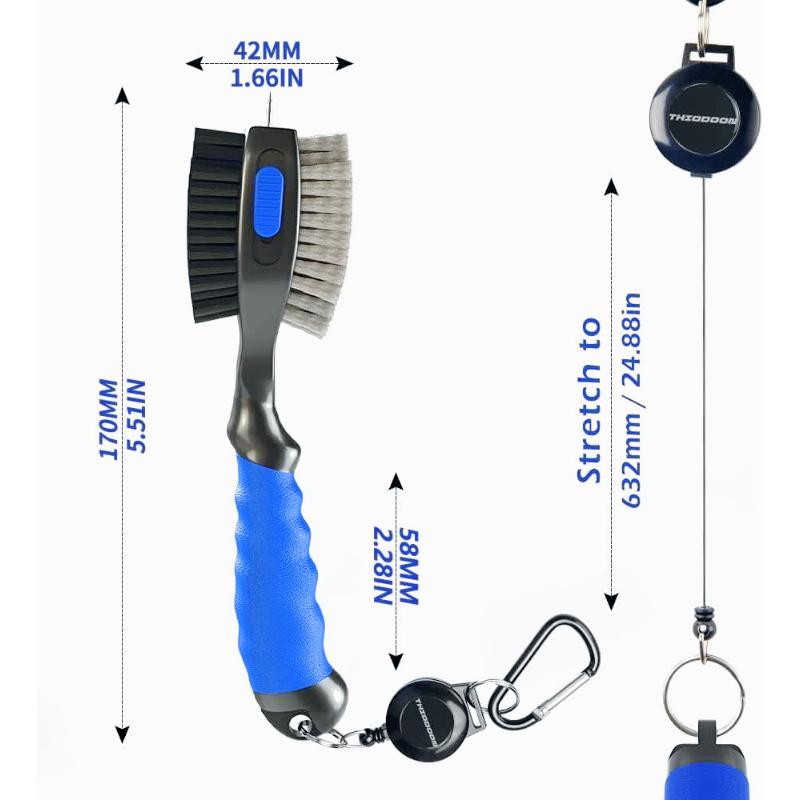 Golf Club Brushes and Groove Cleaner 2 ft Retractable Zipline Carabiner Golf Brush Head with Retractable Spike Comfortable Grip Golf Club Cleaner