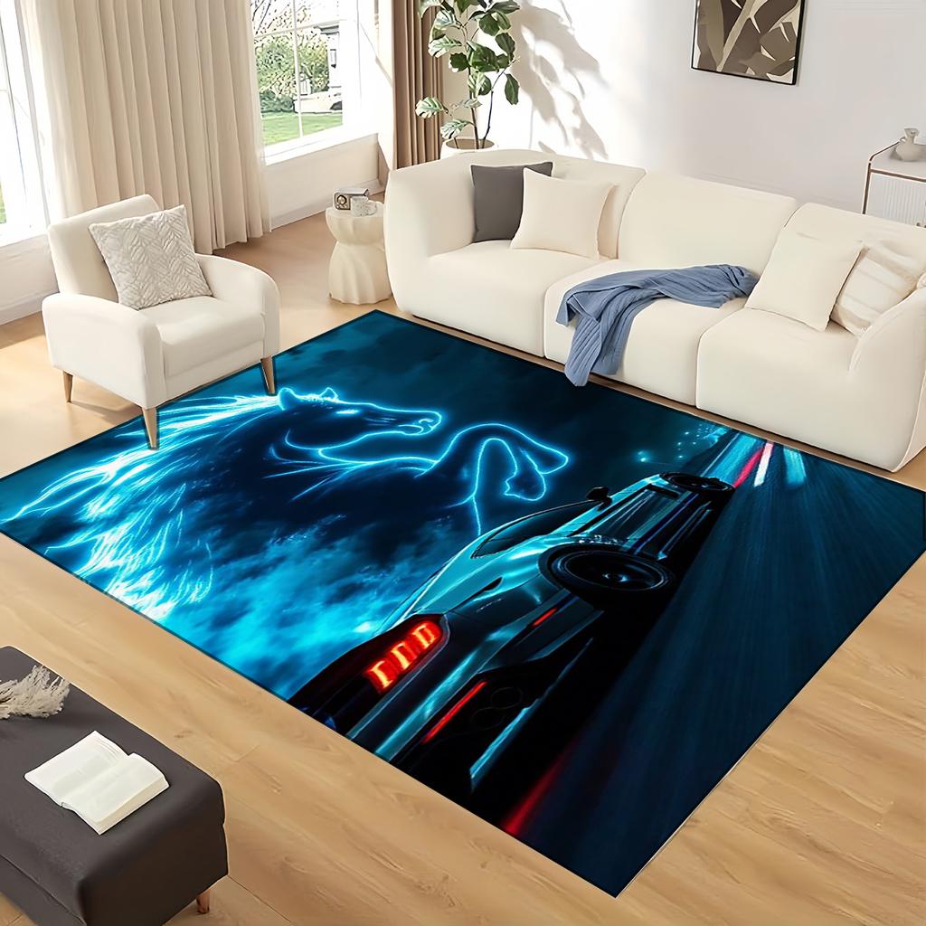 3D Mustang Racing Car Sign GTR Area Rug,Carpet Rug for Living Room Bedroom Sofa Doormat Decoration, Kids Play Non-slip Floor Mat