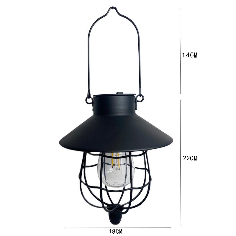 Retro Wrought Iron Solar Courtyard Lantern: Outdoor Tungsten Filament for Garden, Balcony, Camping & Decorative Night Lighting.