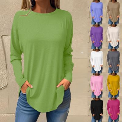 Tee Shirts For Women Fall Casual Long Sleeve Shirts Sweatshirt Solid Color Top Pullover