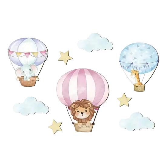 9 Pcs Hot Air Balloon Wall Decor with Clouds Stars Boho Wooden Nursery Wall Art for Living Room Bedroom Classroom Playroom A