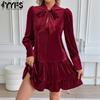 Women's Fashion Spring Fall Solid Color Print Long Sleeve Loose Waistline Casual Dresses