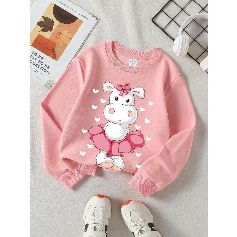 European sizes Kids' Crewneck Sweatshirt Cute Horse with Pink Tutu And Bow , Sportswear And Casual Wear, Soft And Comfortable, Children's Clothing